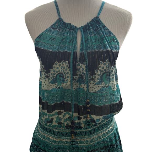 CALYPSO‎ St. Barth Womens S Cappi Jumpsuit Cotton Beaded Bohemian Peacock Sheer - Picture 3 of 14
